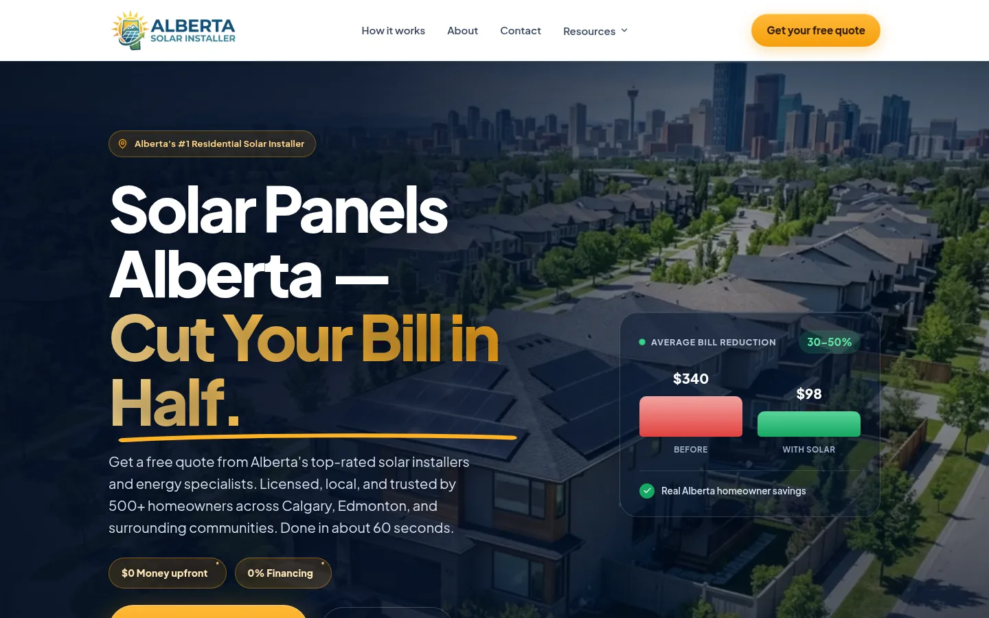Alberta Solar Installer website on desktop