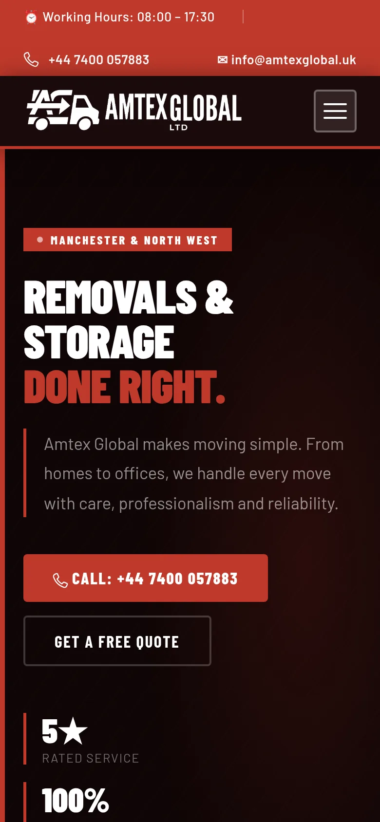 Amtex Global website on mobile