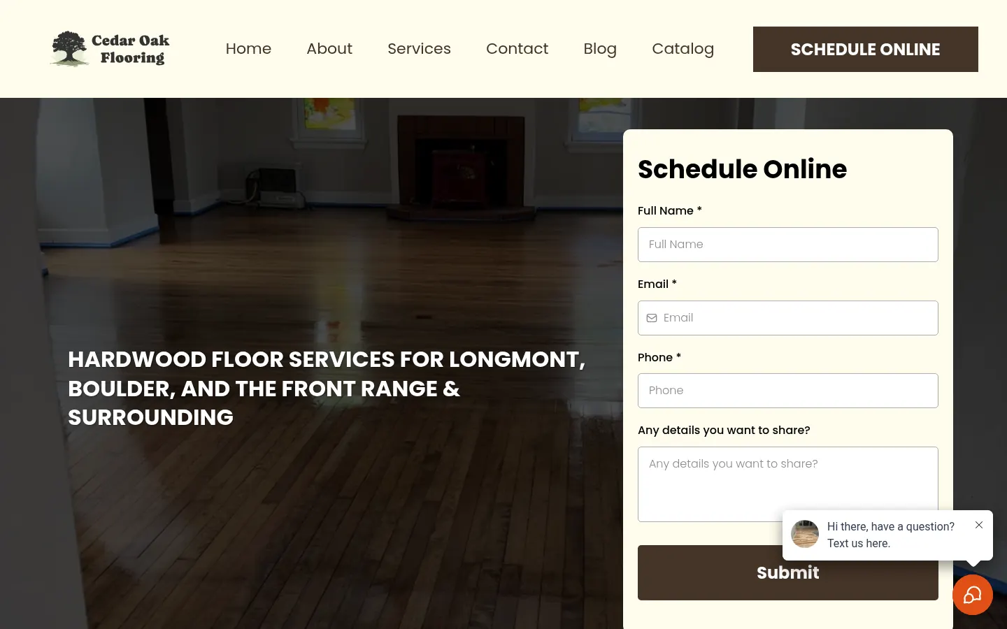 Cedar Oak Flooring website on desktop
