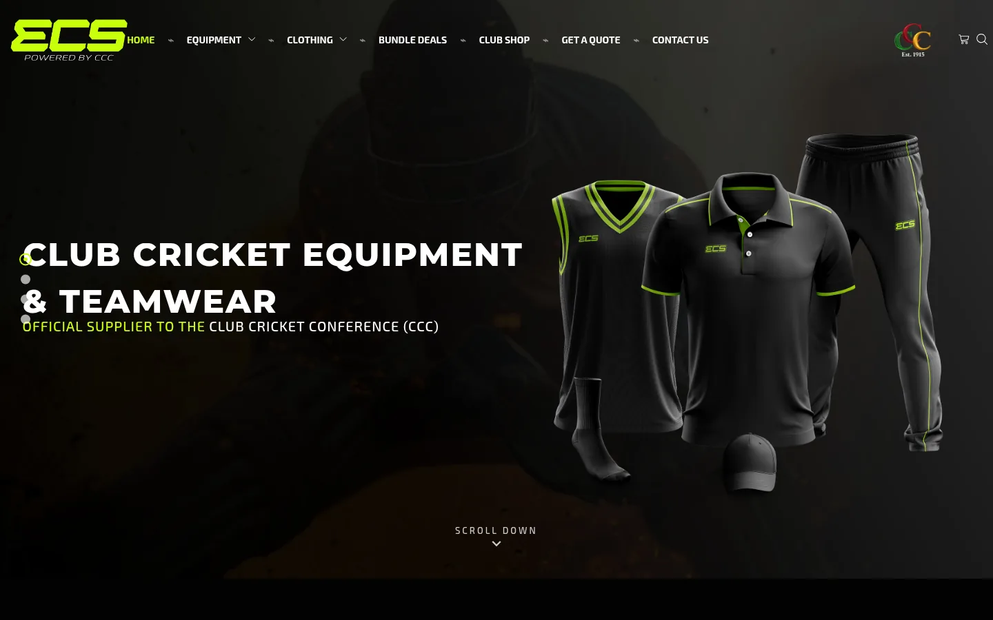 eCricket Shop website on desktop