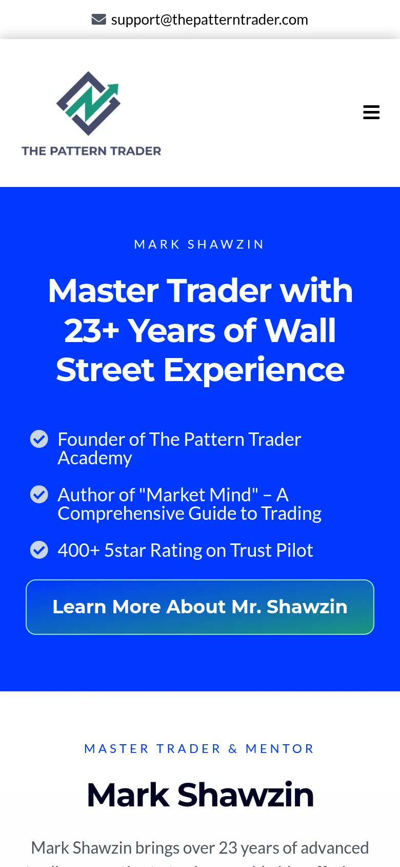 The Pattern Trader website on mobile