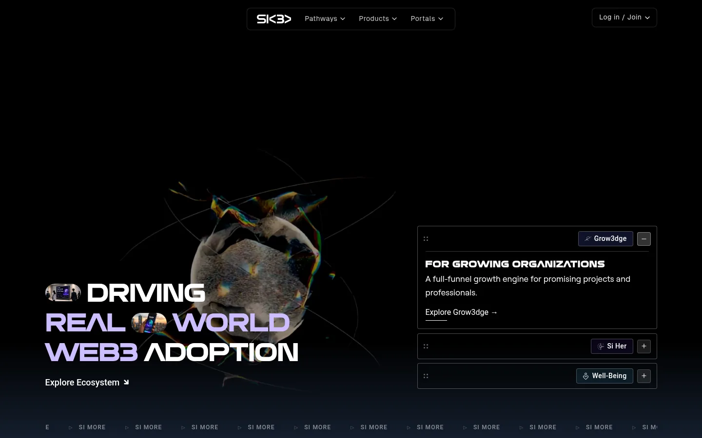 SI<3> website on desktop