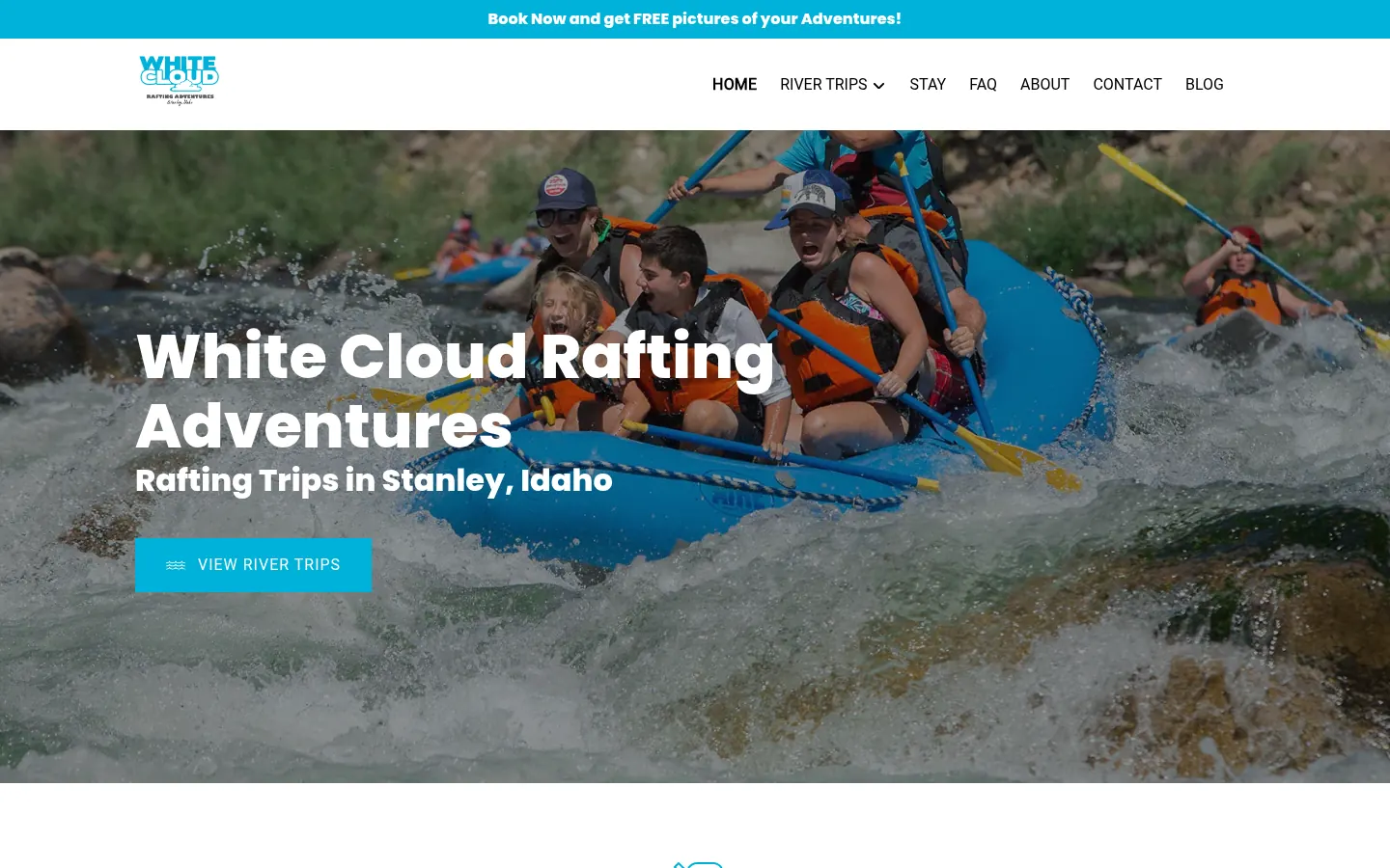 White Cloud Rafting Adventures website on desktop