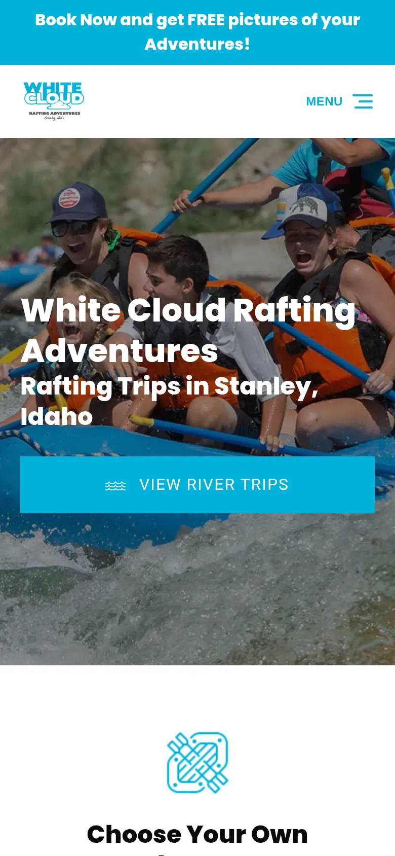White Cloud Rafting Adventures website on mobile
