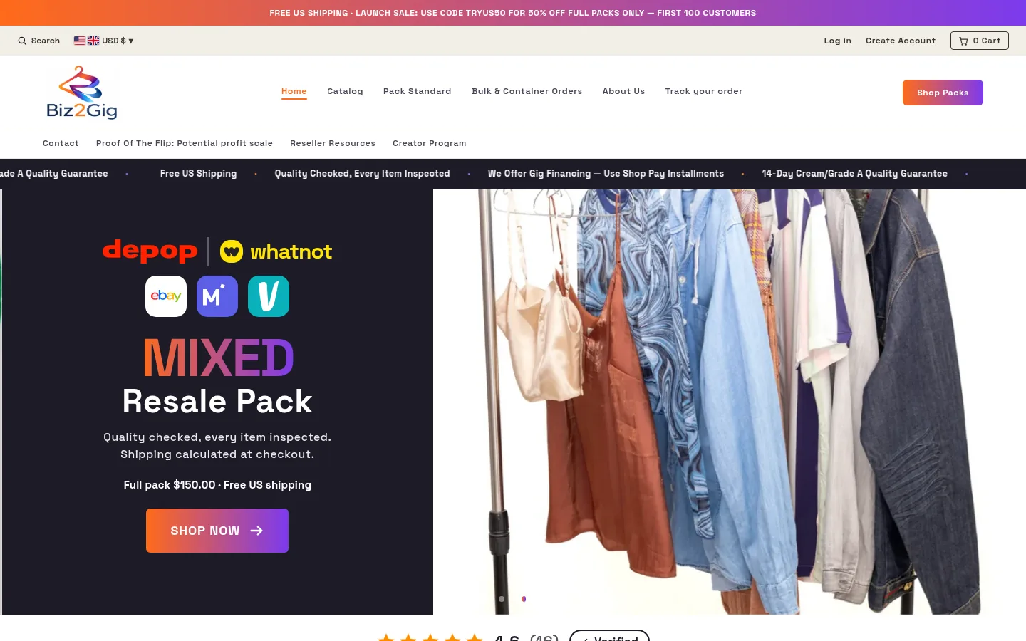 Biz2Gig website on desktop