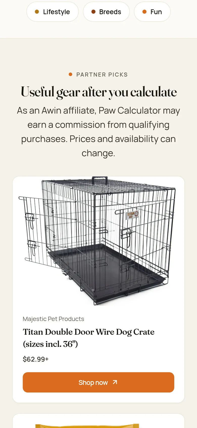 PawCalculator mobile screen 2